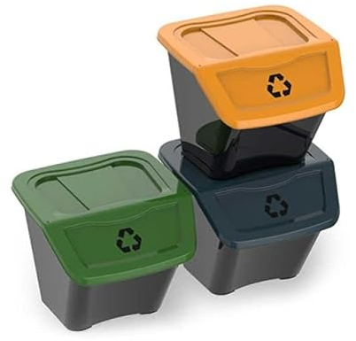 Set mit 3 Stück EcoBin Mülleimer für Differenzsammlung, Lt. 30 x 3 cm, 39 x 39 cm, Höhe 33 cm