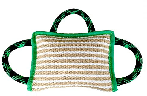 DONGKER Beißkissen für Hunde, Jute Hundebisskissen mit 3 Griffen, Hundetraining Zerrspielzeug für Junge Hunde, zum Trainieren und Spielen