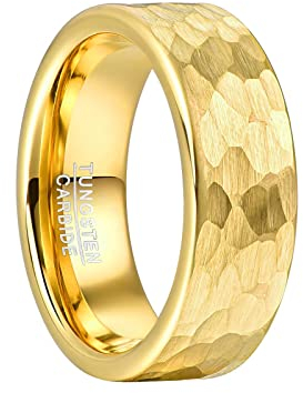 Vakki Gold Wolfram Ring für Herren 8mm Gehämmerter Ehering Schlichter Herrenring für Hochzeit, Verlobung, Versprechen, Größe 54.4(17.3)