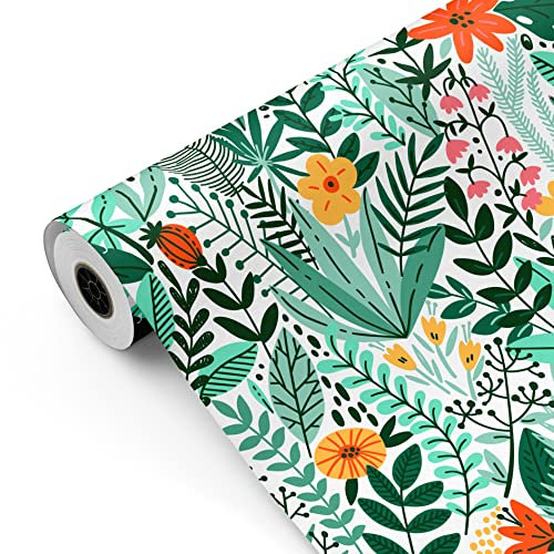 Rouleau de papier cadeau, grand rouleau de 62 cm x 100 m • Fleurs printanières • Idéal pour : magasins, commerces, emballage cadeau, anniversaire, baby shower, mariage, décoration [FP Fiesta Paper]