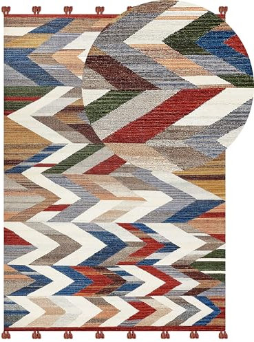 Beliani Kelim-Teppich Wolle bunt 200 x 300 cm handgewebt Zickzack Muster Kanakeravan