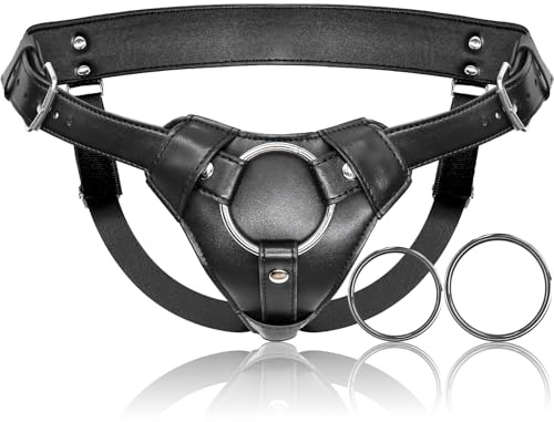 Strap On Dildo Harness Adult Sex Toys for Women Men Pegging Dildo, Adjustable Waist and Thigh Soft Nylon Vegan Leather Belt with 2 Size Metal O-Rings for Lesbian Gay Couple Vaginal Anal Play (Black)