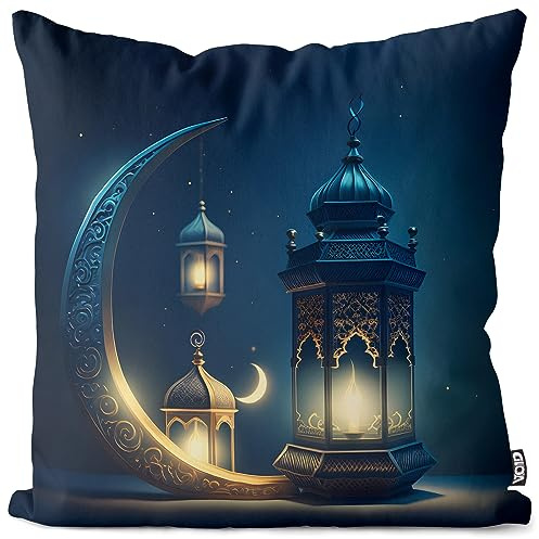 VOID Laterne Halbmond Ramadan Kissenbezug Kissenhülle Sofa Couch Wohnzimmer Dekoration wasserfest Outdoor Garten Kissen bezug deko, Kissen Größe:50 x 50 cm
