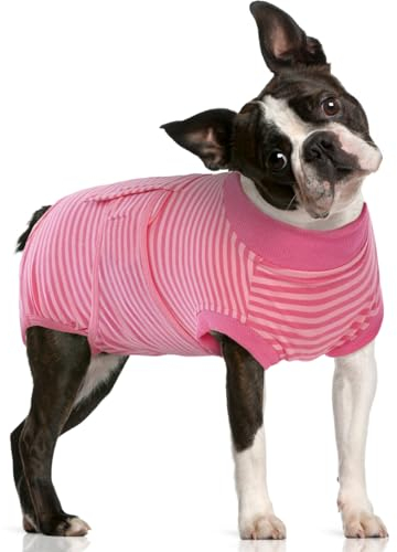FUAMEY Recovery Suit for Dogs After Surgery,Soft Breathable Dog Bodysuit E-Collar & Cone Alternative Surgical Suit,Male Female Dog Neuter Spay Suits Anti Licking Wounds Onesie Rose Stripes L