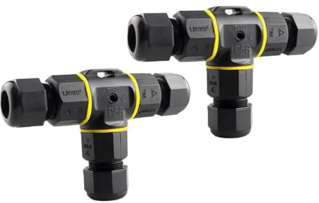 Aiqeer 2 Pieces 3-Way Outdoor Waterproof Cable Connector, IP68 Waterproof Outdoor Cable Connector Junction Box, Suitable for 5~9 mm Diameter Cables (Screw Type)