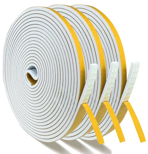 shinfly 15M Dichtungsband Türdichtung Selbstklebend, 6mm(B) x 1,5mm(D) Fensterdichtung für Türen Fenster, Dichtband Moosgummi Anti Kälte-Wind Lärm und Kollision (Weiß, 5M X 3 Rollen)