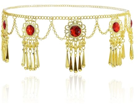 SCJJZ Körperketten,Bauchtanz-Taillenkette im böhmischen Stil, Metallkette, florales Diamantquasten-Taillenornament (105 cm)