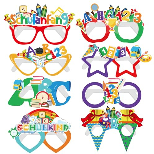 Einschulung Deko Set, 24 Stück Schulkind Brille, Alles Gute Zum Schulanfang Brille, Schuleinführung Schulanfang Einschulung Deko für Schulbeginn Schulstart Dekoration Schule Jungs Mädchen