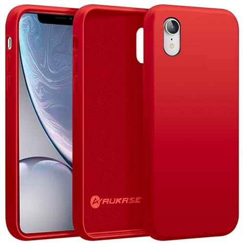 AUKASE Silikon Case für iPhone XR Hülle, Premium Silikon Handyhülle, weichem Mikrofaser-Innenfutter Stoßfestes,Flip Case Kompatibel mit (Rot, iPhone XR)