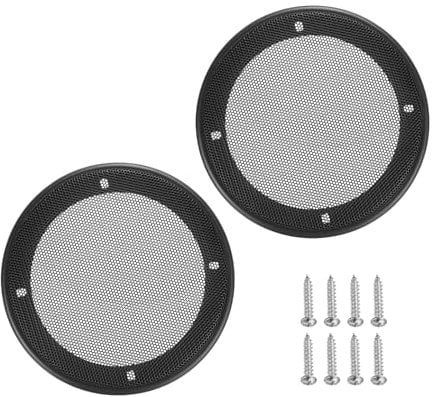 sourcing map 2pcs 5 Speaker Grill Mesh Decorative Circle Woofer Guard Protector Cover Parts ABS Plastic Frame Black