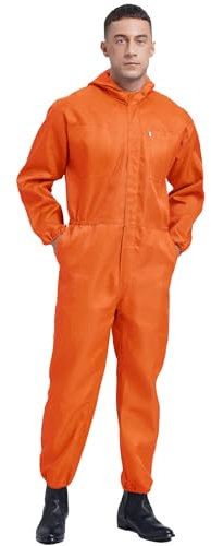 dPois Combinaison De Travail Homme Femme Ensemble Salopette de Travail à Capuche Manches Longues Survêtement Jumpsuit M-4XL Orange M