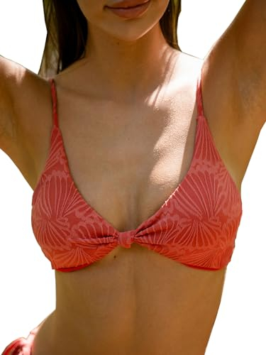 BERLOOK Women's Twist Backless Criss Cross Back Bathing Swimwear Cheeky Bikini Top, Red-j, Large