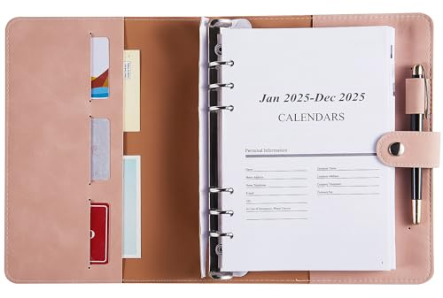 Kalender 2025 Buchkalender A5 1 Tag eine Seite, Nachfüllbar Terminplaner mit Tabs & Notizen, Tasche, Stifthalter, Leder Softcover, Jahresplaner Planer 25 Tagesplaner 1 Tag pro Seite, Jan.25-Dez.25