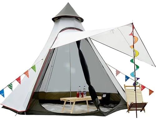 Luxus Jurte Zelt für Familie Glamping, 4 Saison wasserdicht Camping Jurte Zelt für 5~6 Personen, Canvas Bell Zelt für Familie Camping Outdoor Jagd Party