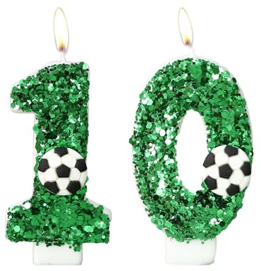 Bolosa Geburtstagskerzen Zahlen, Kerzen Geburtstag 10, Geburtstag Kerzen Fußball mit Grüne Pailletten für Kinder, Jungen Mädchen, Geburtstagsdeko, Geburtstag Party, Jubiläum