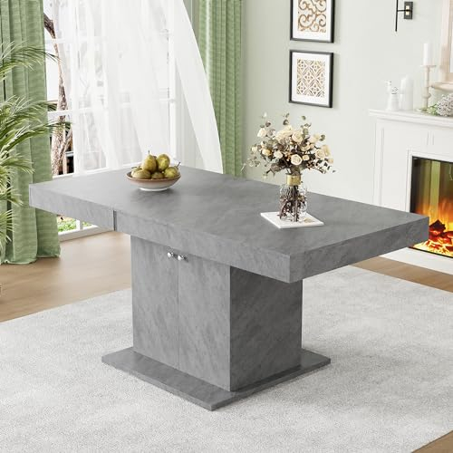Soweiz Ausziehbarer Esstisch mit Stauraum, Rechteckiger Esstisch, Platzsparender Multifunktionaler, Automatischer Teleskoptisch, L140/180xW80xH76cm (Betonoptik)