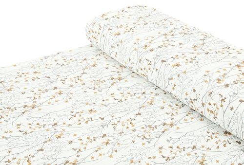 Baumwoll - Musselin Stoff Ranken Zweige ocker - Meterware ab 25 cm x 140 cm - Stoff zum Nähen