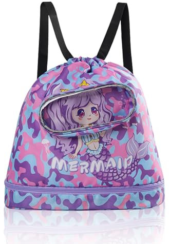 KASESSS Sacca Sportiva Coulisse per Bambini, Sacca Zaino Sportivo Impermeabile, Borse a Zainetto Umidi e Asciutti Backpack per Ragazzo e Bambina Borsa per Viaggio Piscina Spiaggia e Scuola