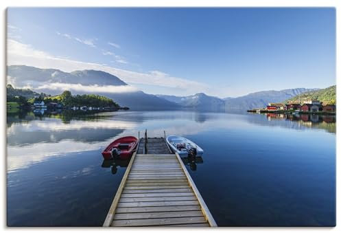 ARTLAND Wanddeko Leinwand Bilder Wandbild Maritime Deko Outdoor Meer Boot Åkra Fjord Idyll Norwegen U5HH