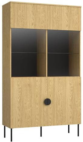Lomadox Vitrine in Eiche Highboard mit Glas Vitrinenschrank Wohnzimmerschrank Mid Century Retro Möbel