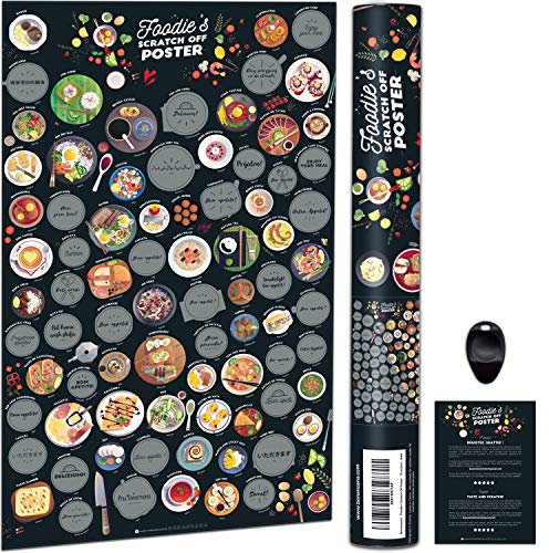 Bonanzana - Kulinarisches Rubbelposter - Rubbelkarte Gerichte der Welt - Foodie's Scratch Off Poster - Kulinarische Spezialitäten - Originelle Geschenkidee für Küche Männer & Frauen - 70 x 42 cm