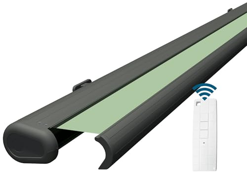 Eclipse Vollkassettenmarkise elektrisch 3,0x3,5 m basaltgraues Gehäuse Markise Balkon Terrassenüberdachung Gelenkarm Polyacryltuch UV-Schutz 50+ Smarthome-fähiger Dooya Motor, Markisentuch: Linde