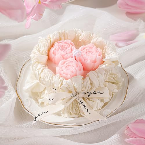 Candela profumata a forma di bouquet floreale, fatta a mano, a forma di peonia e rosa, regalo per donne, decorazione per la casa, aromaterapia, piccola (7,1 x 6,1 cm, 3 fiori) e grande (9,1 x 7,6 cm,