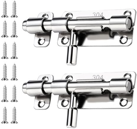 SMLOPLOM Türriegel, 2 Stück Schieberiegel, Edelstahl Schiebeschloss, Rostfrei und Korrosionsbeständig Riegelschloss, für Türen und Fenster, Silber