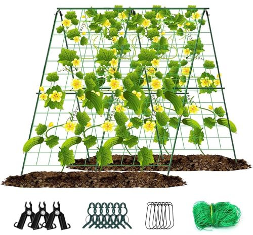 122 x 122 cm Gurken-Spalier für Hochbeete, Metallbogen-Spalier für Gartenkletterpflanzen, abnehmbare Stütze für Zucchini, Gurkenpflanzen-Stützrahmen, Faltbarer Tunnel für Rankpflanzen