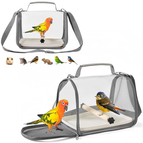 Portable Small Bird Travel Cage Carrier, A Convenient Go Out Solution for Various Birds and Lizard, Featuring a Standing Perch and Comfortable Mat (with Tray).