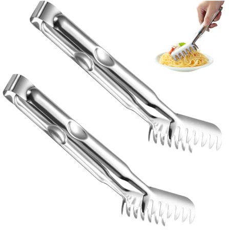 YZROHYI 2 Stück Spaghetti Zangen,Nudelzange Edelstahl,Spargelzange Küchen Greifzange,Servierzange Küchenzange,Eiszange Salatzange Metall,Stainless Steel Tongs,Buffetzange Pastazange,Zuckerzange