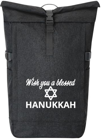 Huuraa Kurierrucksack Wish blessed Hanukka Schriftzug 30-44 Liter Black Melange Fairtrade Rolltop Rucksack Geschenkidee