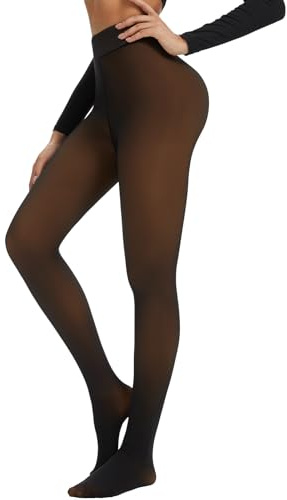 Tyusatu Fleece Lined Tights Leggings Women Black,Fleece Lined Tights Thermal Warm or Winter Skintone Sheer