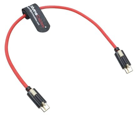 Alvin's Cables Ultra-flexibles Verriegelbares USB-C-auf-USB-C-Stromkabel für Blackmagic Pyxis Monitor, URSA Cine EVF, USB-C 3.2 10Gbps kabel für Blackmagic Pyxis 6K oder URSA Cine 12K 30CM Rot