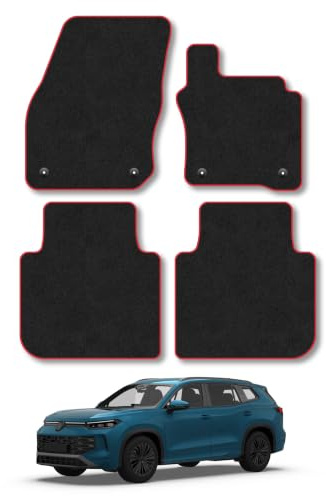 VW Tayron (2025+) [5 Seat] Carpet Car Mats | Red Edge Trim Tailored Fit Floor Mats Full Coverage Protection Accessories Easy Clean Anti Slip Made in the UK