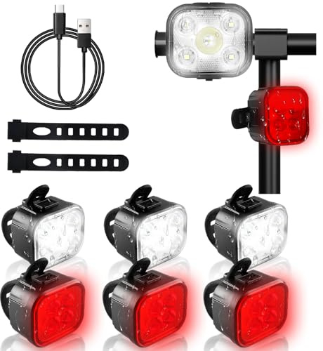 KunHe 4 Pack Bike Lights for Night Riding USB Rechargeable Bike Lights Front and Rear 8+12 Modes Bike Light Set Bicycle Lights Headlight and Taillight Easy to Install