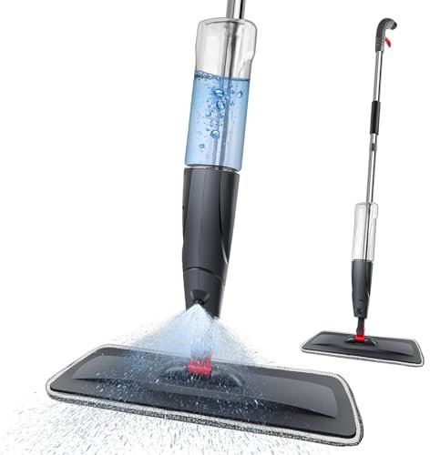 Microfibre Spray Mops for Floors Cleaning - Floor Mops with Spray Dust Dry Wet Mop for Hardwood, Laminate, Ceramic Hard Floors, with 1 Washable Microfiber Pad, 700ml Refillable Bottle (Grey)