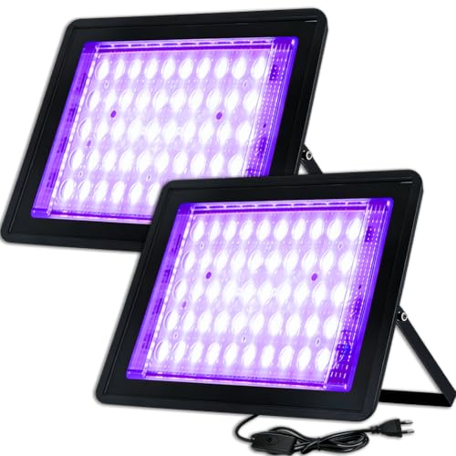 2 Stück Schwarzlichtlampe, 50W LED Schwarzlicht Strahler mit 1,8m Steckerkabel, IP66 Wasserdicht Lampe für Halloween Deko, Disco, Party, Bühnenbeleuchtung