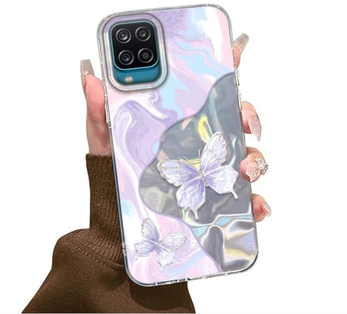 Tedyhulle Handyhülle für Samsung Galaxy A12 / M12 / A12 Nacho, Lila Schmetterling Aesthetic Motiv Muster Design Schutzhülle Frauen Mädchen Geschenke Case, Weiche Bunt Silikon TPU Bumper Dünn Hülle