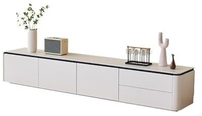 Console Multimédia Moderne 180cm Armoire de Rangement Blanc Moderne en Bois, Console Laquée Brillante Minimaliste, Centre Loisirs Salon pour Maison pour Le Salon Chambre à Coucher