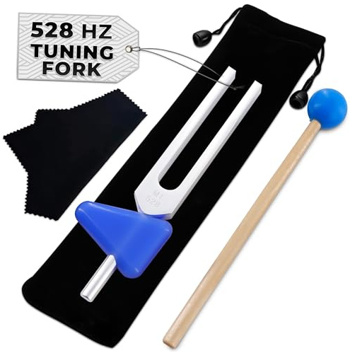 528 Hz Solfeggio Tuning Fork Set – 6.77 inch Aluminum Alloy Harmony Tuning Fork with Reflex Hammer, Cleaning Cloth & Carry Bag for Meditation, Relaxation, Vibrational Sounds & Music Instrument Tuning | Guitar Tuning Tool, Cleaning Cloth & Carry Bag for Meditation, Relaxation