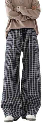 Skateboard Frog Pantalon à Carreaux Femme Y2K Baggy Large Motif Color-Block | Pantalon décontracté femme à carreaux noir taille élastique rétro américain streetwear hip hop avec contraste de couleurs