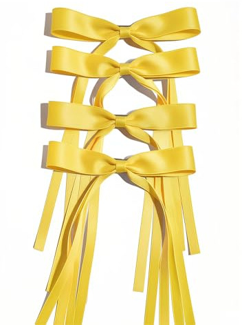 Zosutetoxo Lot de 4 pinces à cheveux à nœud jaune avec long ruban Accessoires pour cheveux faits à la main pour femmes et filles