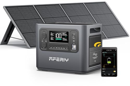AFERIY Generateur Electrique 2400W-Noir, avec Panneau Solaire Portable 200W, 2048Wh Batterie Nomade, Generateur Solaire avec Panneau Solaire 200W, Station Electrique Portable pour Camping/RV/Jardin