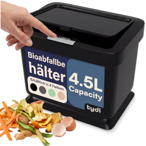 Tydi Biomülleimer 4,5 L mit Druckknopfdeckel, Komposteimer für Küche | Rutschfester Boden · Sicherer Deckel · Kompakt für Schrank oder Arbeitsfläche