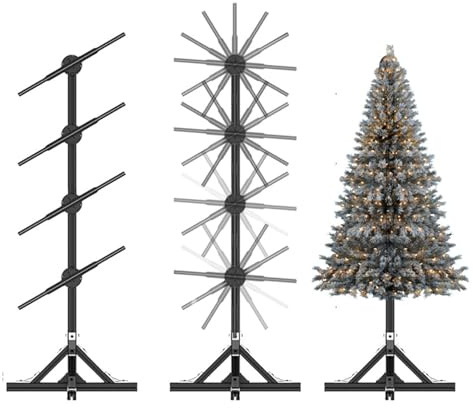 Vertikale Werbemaschine mit rotierender Projektionsanzeige, simulierter Weihnachtsbaumanordnung und dekorativer Ambientebeleuchtung in 3D