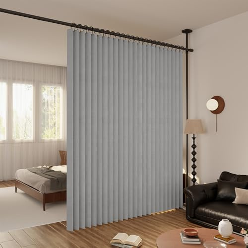 graneat Raumteiler Vorhang Extra Breit – Trennvorhang Faltbar mit 3D Akkordeon-Design, Sichtschutz für Schlafzimmer & Büro, Raumtrenner inkl. Metallhaken & Leder-Strap (Gray, H240 x B200 cm)