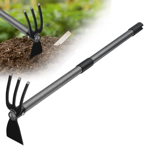 Gartenhacke, 152cm 2-in-1 Hacke Gartenwerkzeug 3-Zinken mit Langer Verstellbarer Griff, Multifunktionale Hacke Gartengeräte für die Gartenarbeit Unkrautjäten Pflanzen, Lockern des Bodens