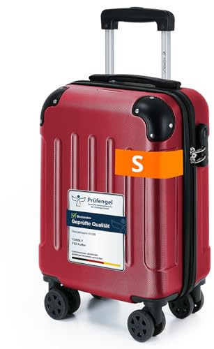 YONSLY Gepäck Suitcase Reisekoffer, Trolley Rollkoffer Handgepäck, Hartschalenreisekoffer mit 360° Lenkrollen, Zahlenschloss, Mehrstufiger Teleskopgriff (S, Rot)