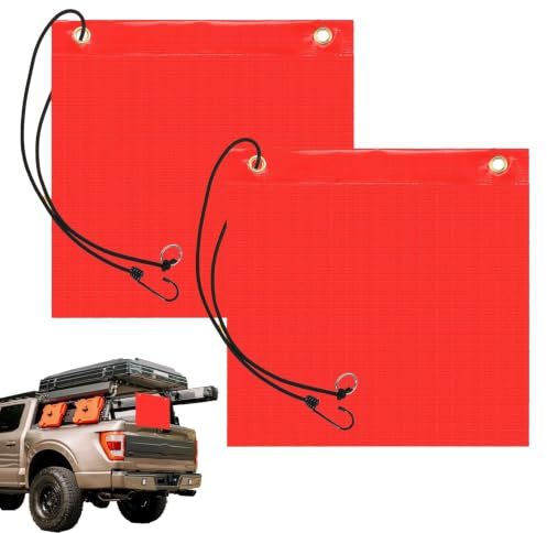 Rote Fahne FüR Transport 30x30 Cm,2 Seiten,VerläNgerte AusfüHrungen Fahne FahrradanhäNger,Rote üBerläNge,Rote Flaggen,Ausgestattet Mit Gummiseil Und Messingschnalle,Geeignet FüR Auto,Wohnmobil